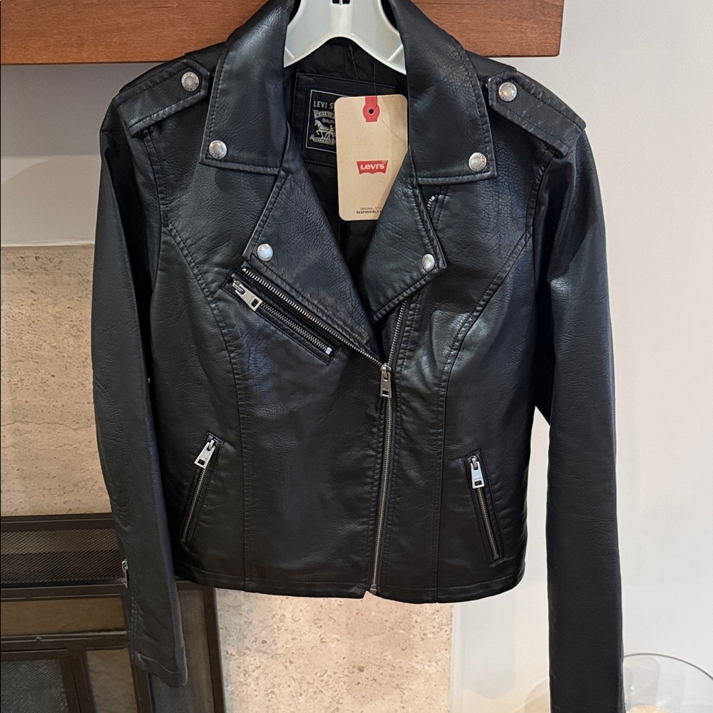 Levi's Classic Black Faux Leather Moto Jacket. Women’s Size Small
